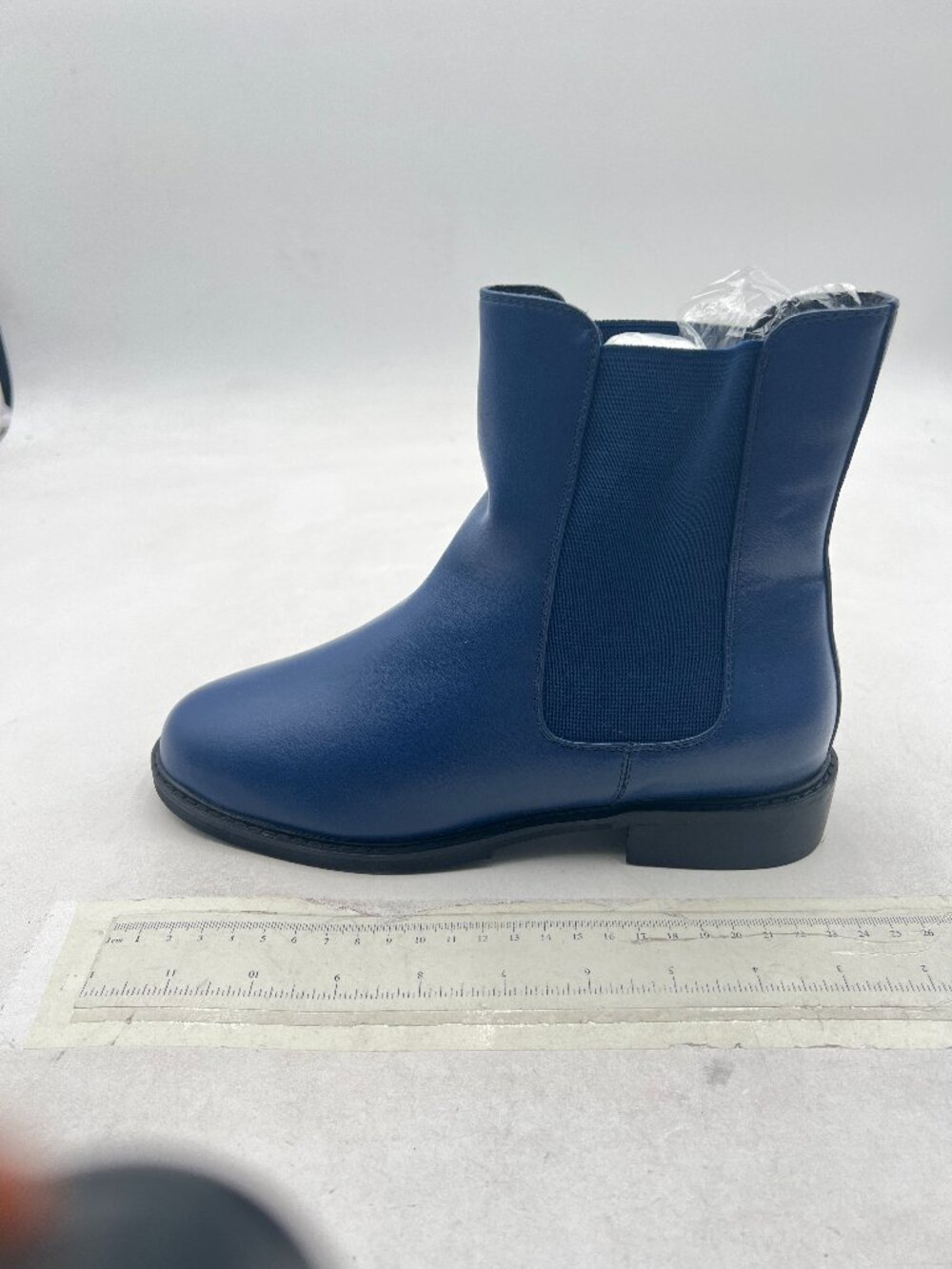 Navy Women Round Toe Chelsea Boot Elastic Pull On Chunky Low Heeled Ankle Bootie